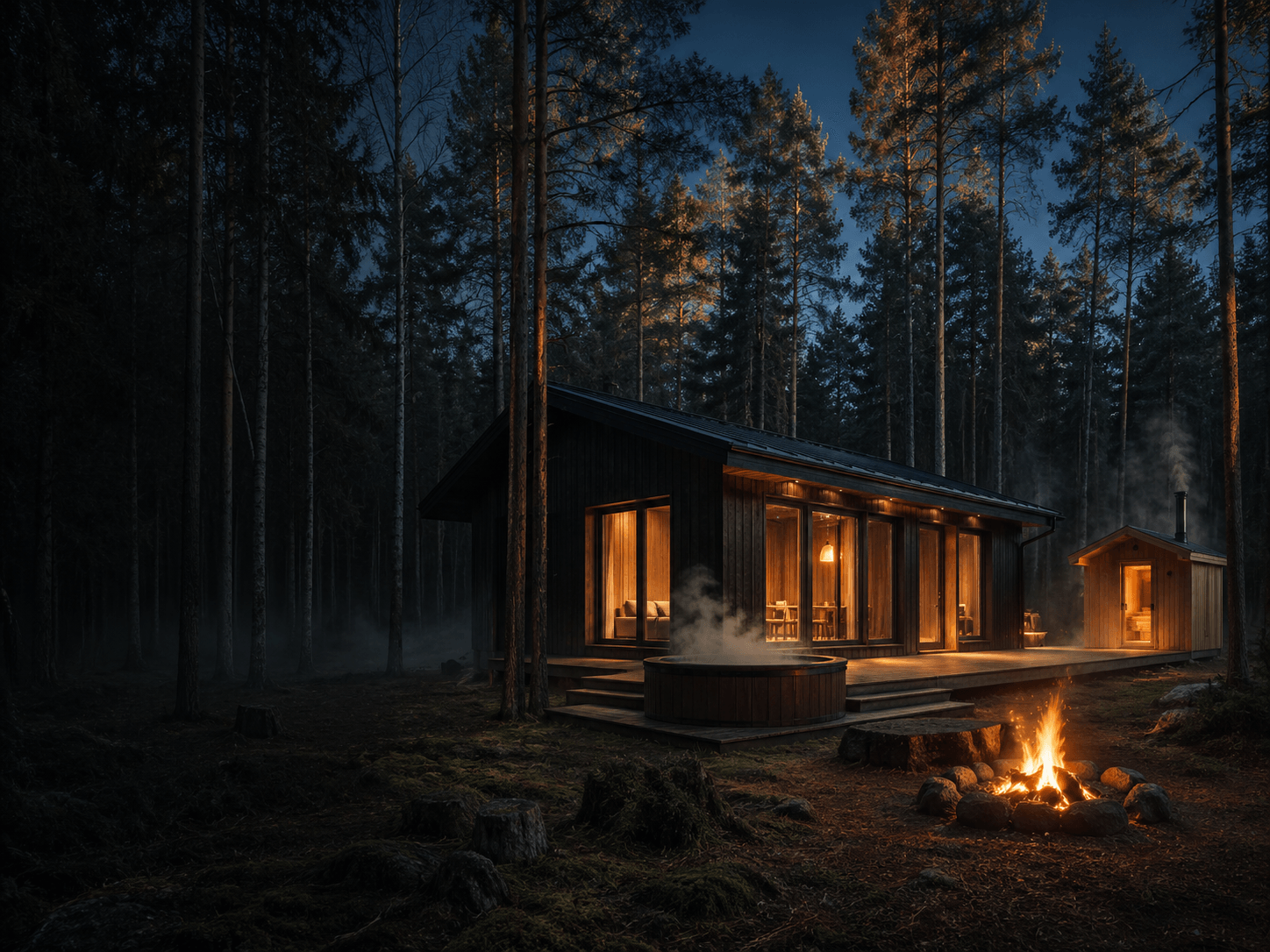Arvo Forest — forest retreat in Mazowieckie at dusk